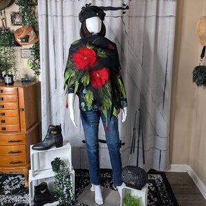 Handmade Felted Red Poppy Flower Wrap Art To Wear OOAK!